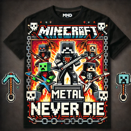 Camiseta Minecraft Metal Never Die – Edição Gamer Underground